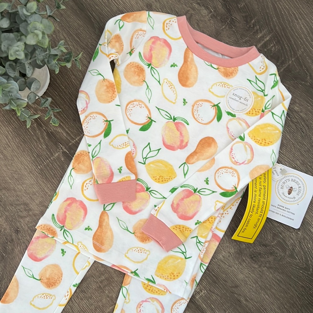 NEW Burt’s Bees 2 Piece Toddler Girl Pajamas 100% Organic Cotton
